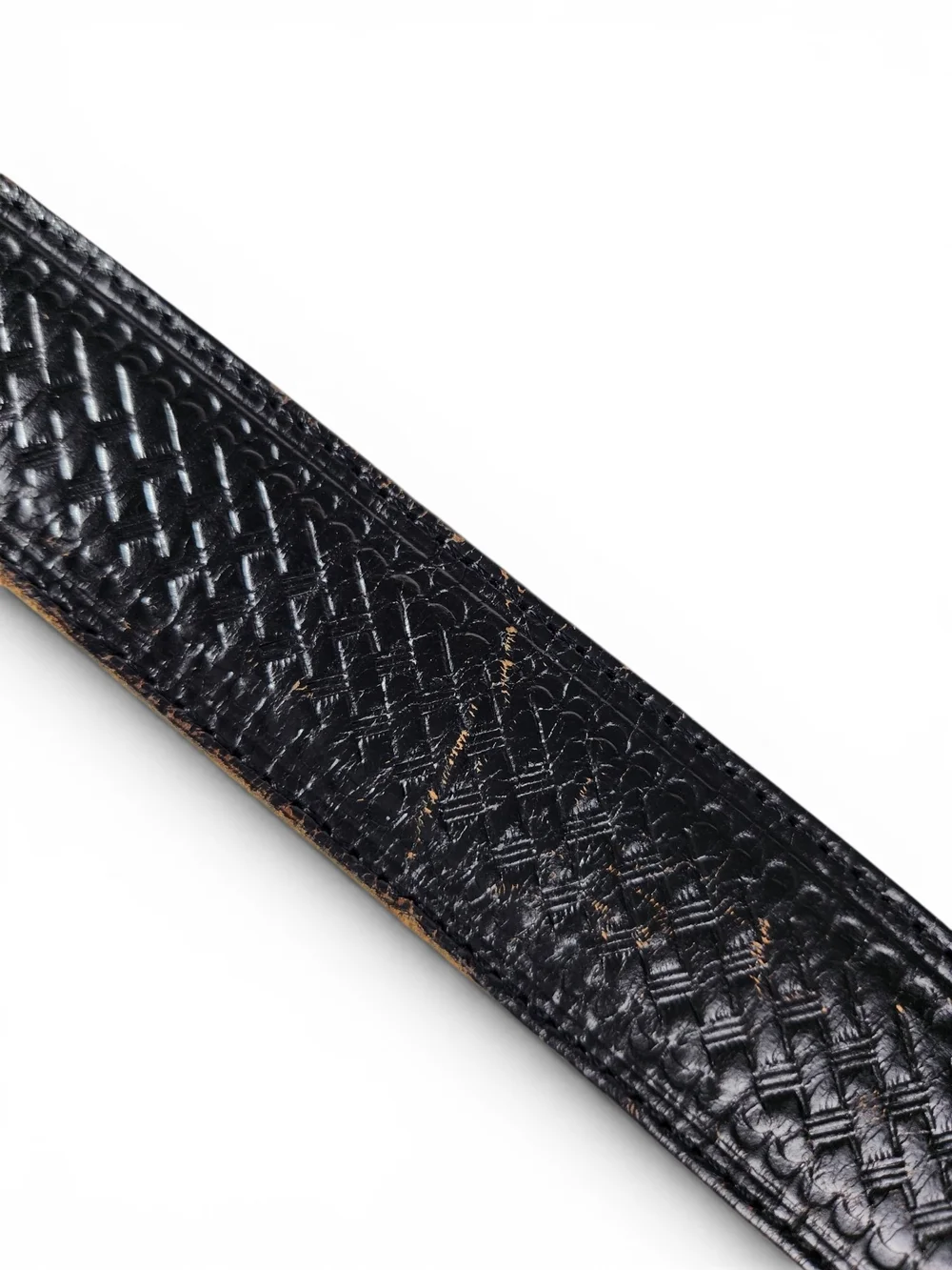 Genuine Leather Black Tooled Basketweave Belt Size 40 Embossed Western Casual